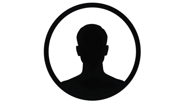 Simple Black Silhouette of Person Inside Circular Frame – Solid Human Icon – Transparent Background