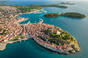 Naklejka premium Aerial View Of The Rovinj Old Town, Adriatic Sea, Istria Peninsula, Croatia