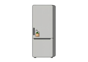 Gray refrigerator with paper bag illustration isolated on white