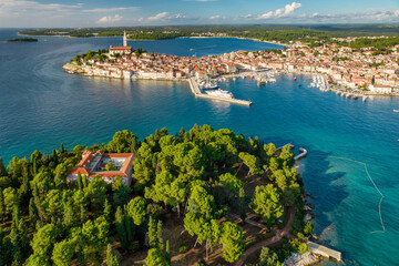 Fototapeta premium Aerial View Of The Rovinj Old Town, Adriatic Sea, Istria Peninsula, Croatia