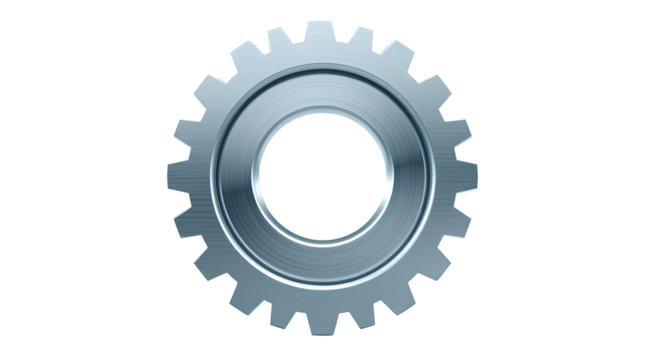 3D Rendered Metallic Silver Gear with Smooth Shiny Surface – Transparent Background