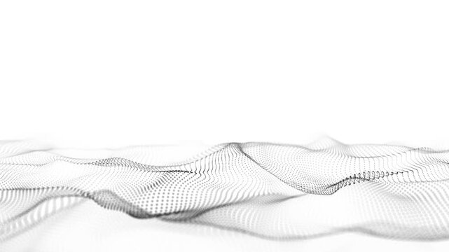 Light cyberspace in digital background. Abstract technology white wave with motion dots and lines. Connection big data. Futuristic wireframe texture. Analysis a network connection. 3D rendering.