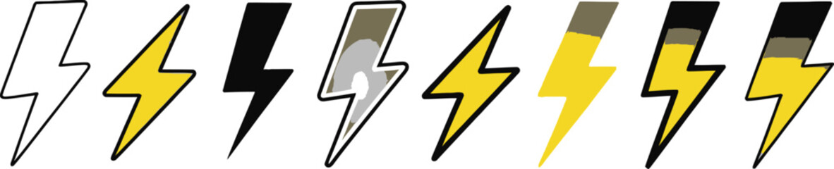 Varied Lightning Bolt Collection Cartoon Style in White, Yellow, Gray and Black Colors
