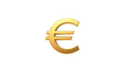 3D Rendered Gold Euro Symbol with Shiny Reflective Surface – Transparent Background