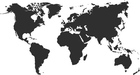 Naklejka premium World Map Flat Silhouette, Earth Continents Shape on Transparent Background