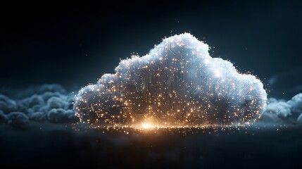 Cloud network concept. Futuristic glowing cloud with circuit board texture. Digital online information transfer, exchange, global connection, database access. Tech solution for.