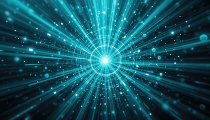 Magnificent Explosion of Teal and Blue with Sparkling Circles and Radiating Beams