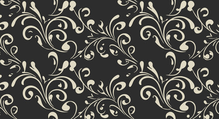 Fototapeta premium Vector Seamless Damask Pattern Classic Vintage Black Ornamental Wallpaper Design