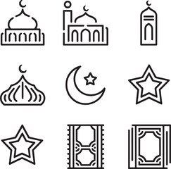 Fototapeta premium islamic icon set line art with clean transparent background