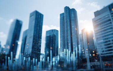 Abstract cityscape with financial data overlaid