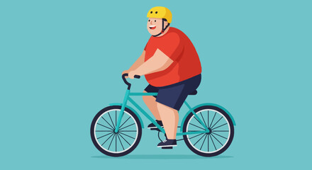 Obraz premium Vector Cartoon Illustration of Overweight Man Cycling on Bike