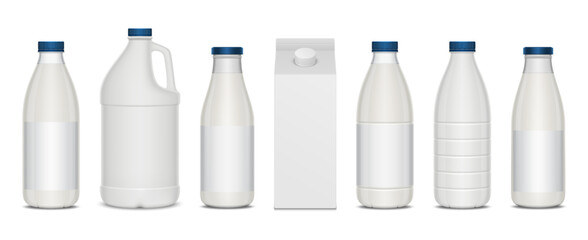 Set of vector milk containers