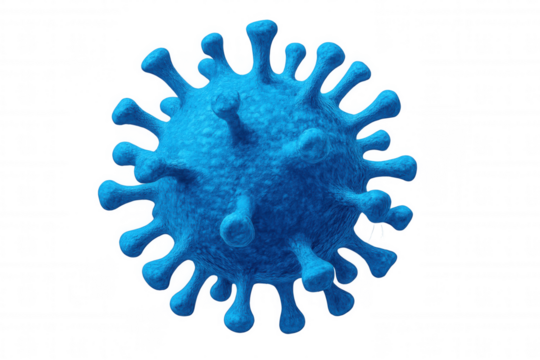 Rotating blue virus cell 3d rendering, revealing intricate microscopic pathogen structure against transparent backdrop - Powered by Adobe