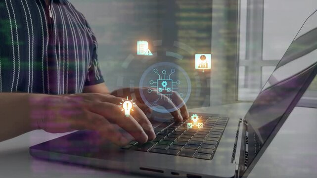 Engineer using laptop for optimization software AI bot with a Comprehensive Guide.Leveraging Artificial Intelligence in Decision Making.Agile programming and DevOps technology software.