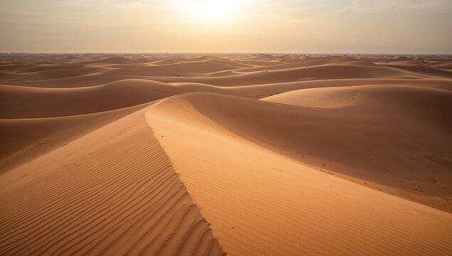 Golden Hour in the Desert. Endless Sand Dunes and a Stunning Sunset Landscape.