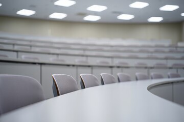 Fototapeta premium Empty modern conference room with curved table and chairs