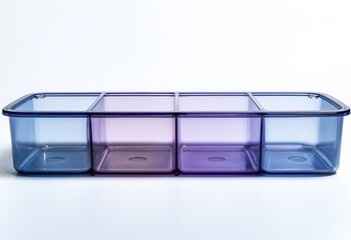 Clear, four-section plastic storage box