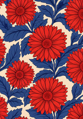 Red and Blue Floral Pattern Seamless Design