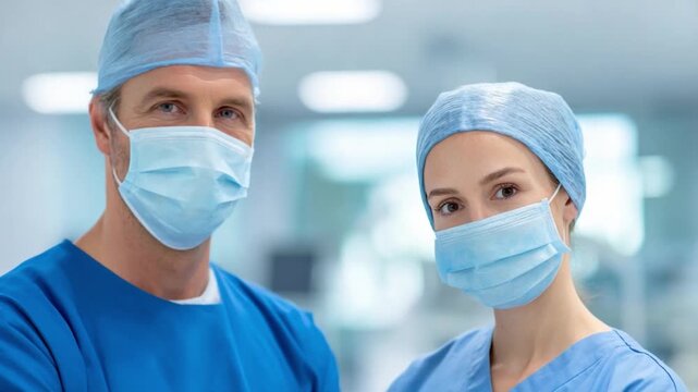 Medical Professionals: A pair of masked surgeons stand poised, exuding confidence and expertise, ready to make a difference. They epitomize healthcare professionals.