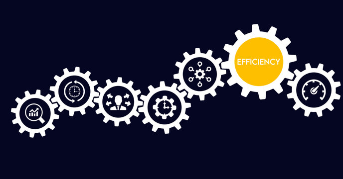 Efficiency icon set. Containing productivity, optimization, resource utilization, effectiveness, streamlining, lean processes, time management, cost icon. 