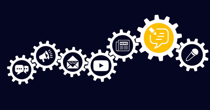 public relations icon concept: pr / media relations / marketing & publicity symbols - vector illustration