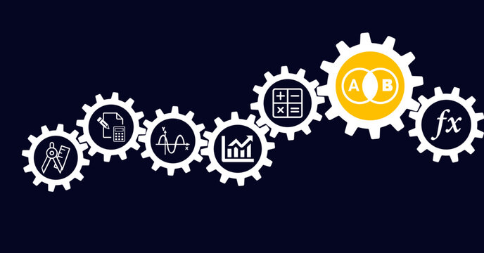 mathematics / algebra / geometry concept: connected maths icons vector illustration