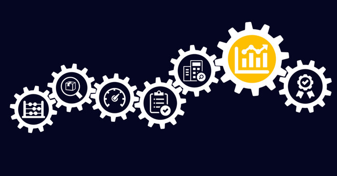 lean management vector illustration. Concept with connected icons related to six sigma or lean manufacturing process and performance improvement methods. 