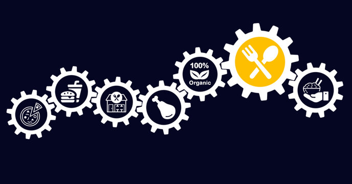 productivity vector illustration. Concept with connected icons related to efficiency, work and workflow improvement or optimization, increase in output or getting things done. 