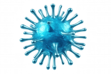 Microscopic view of a blue virus cell rotating on a transparent background, perfect for medical and scientific projects