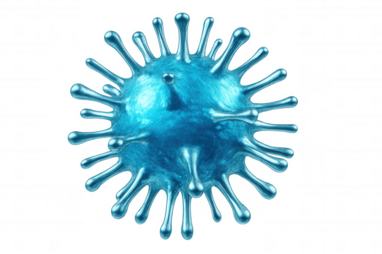 Microscopic view of a blue virus cell rotating on a transparent background, perfect for medical and scientific projects - Powered by Adobe