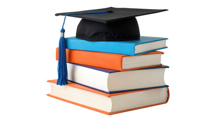 Celebrating Graduation A mortarboard atop colorful books symbolizing academic achievement with a