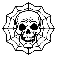 skeleton head with spider webs vector silhouette on a white background