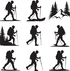 Hiking Silhouette SVG | Trekking Clipart | Mountain Hiker PNG Bundle for Outdoor Adventure Design