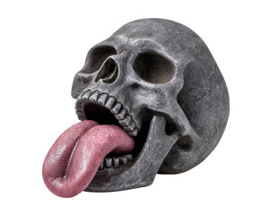Skull tongue funny isolated object photo humor creepy bone dark. Skull with exaggerated tongue sticking out isolated on transparency background humorous and creepy expression detailed bone texture