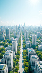 Fototapeta premium Aerial View Green City with Solar Rooftops Vertical 9:16 Eco Skyline