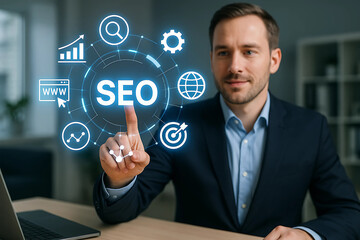 Obraz premium Professional Using an SEO Strategy Interface