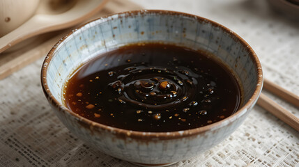 Realistic soy sauce in a bowl set