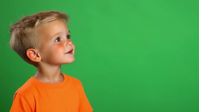 Curious child with a vision: A little boy's bright eyes and sweet smile capture a moment of pure wonder and curiosity as he gazes with anticipation, set against an vibrant backdrop.