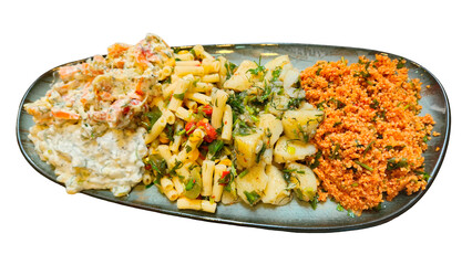cold salad varieties in an isolated boat plate