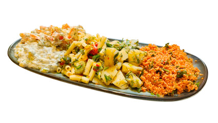 cold salad varieties in an isolated boat plate