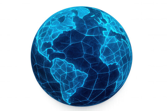 Spinning earth globe featuring glowing network lines, symbolizing worldwide digital connectivity against transparent backdrop - Powered by Adobe