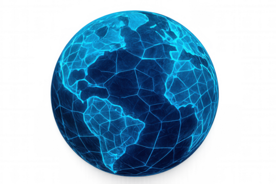 Spinning earth globe featuring glowing network lines, symbolizing worldwide digital connectivity against transparent backdrop