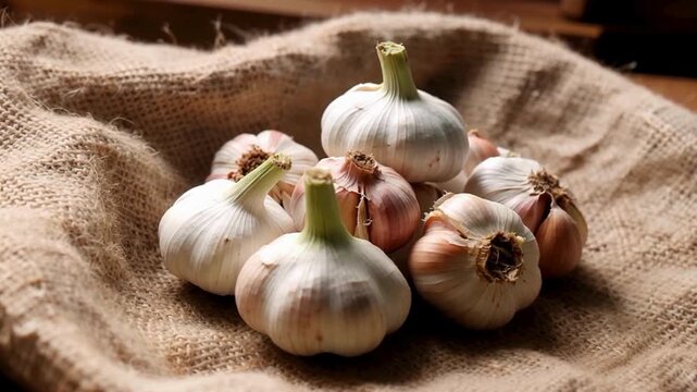 Garlic Bulbs on Burlap: Fresh Produce Still Life