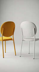 Modern minimalist chairs in contrasting colors on a plain background