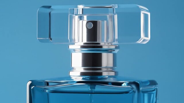 Light blue perfume bottle close up