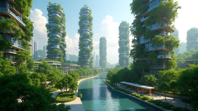A harmonious and sustainable urban environment portrayed in a beautiful city of the future