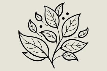 Artistic Ink Outline of Leaves and Blooms
