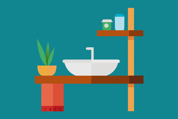 Bathroom Sink Area with Bamboo Shelf