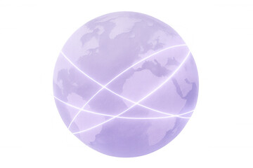 Rotating purple globe with luminous interconnected lines symbolizing worldwide digital networking against transparent backdrop