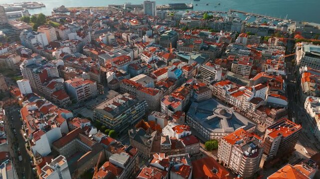 Aerial of Vigo City Center, Pontevedra, Galicia, Spain